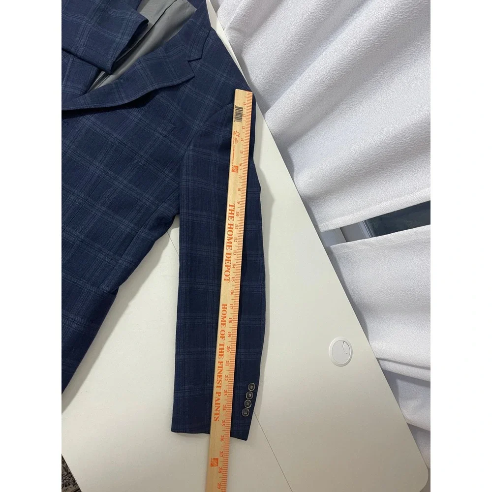 Jos. A. Bank 1905 Mens 41 Long Navy Blue Linen‎ Cotton Plaid Blazer Tailored Fit